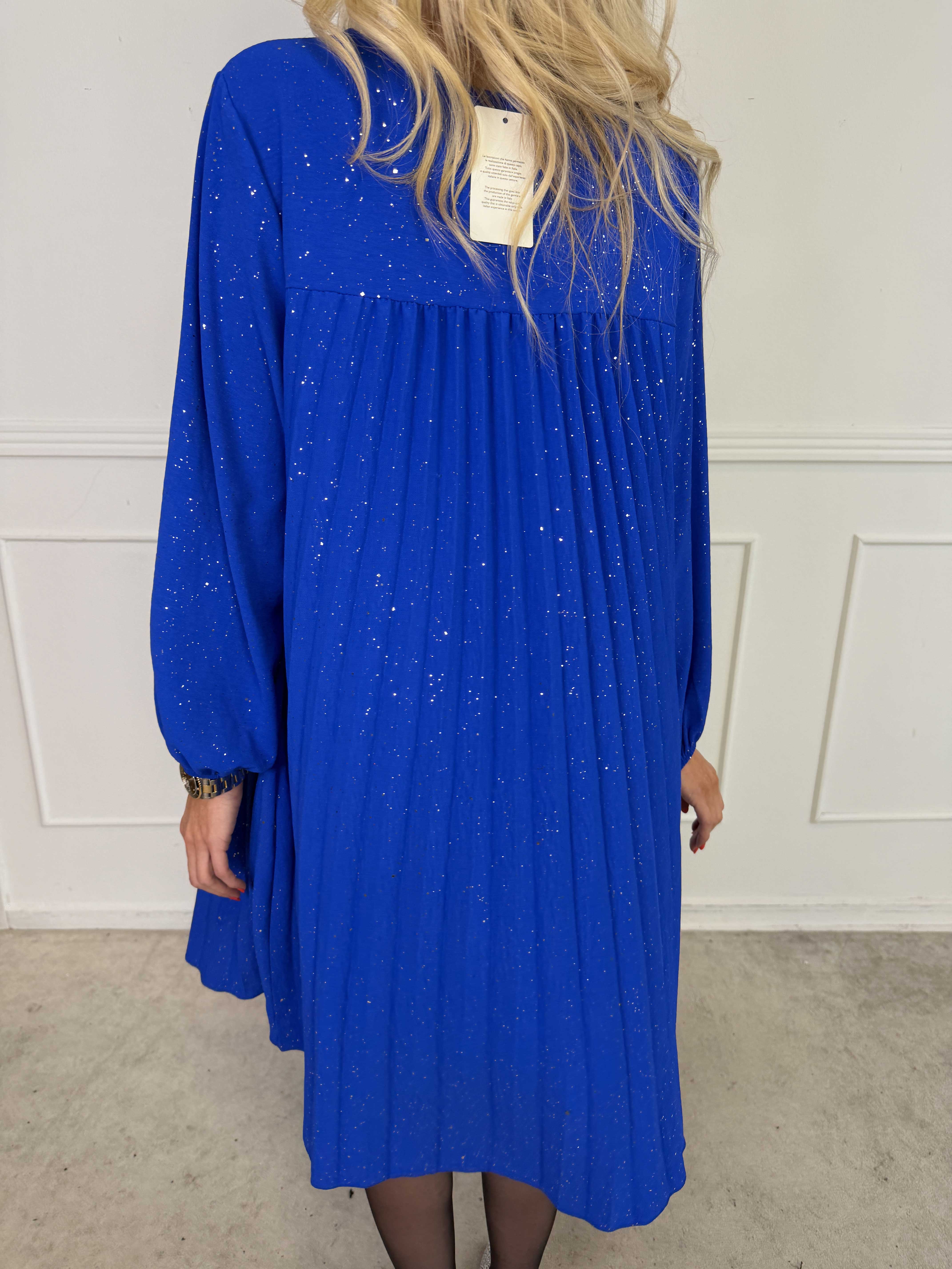 Nancy Glitter Short L/S - Plisseret kjole med lommer og glimmer